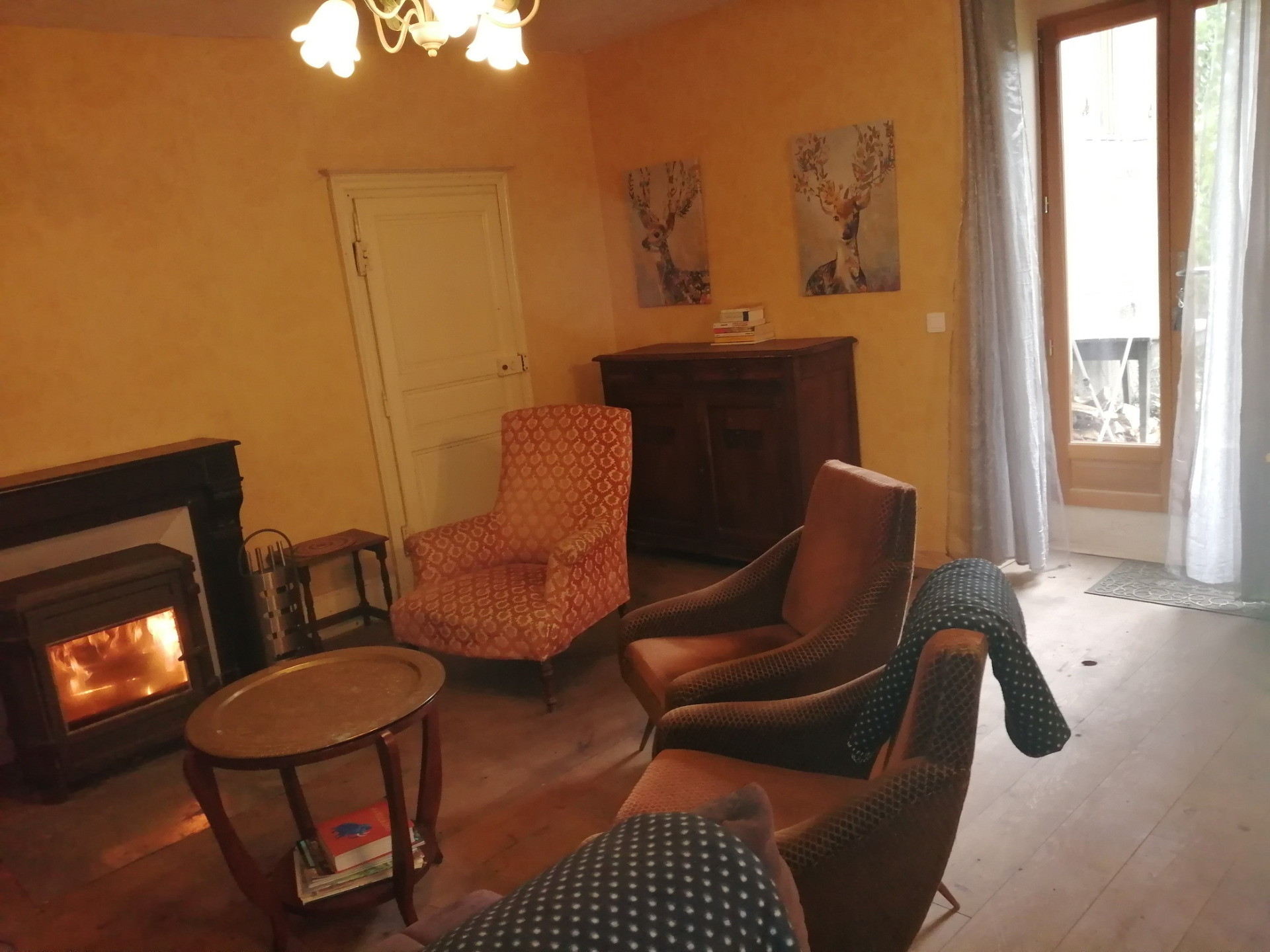 Salon met houtkachel